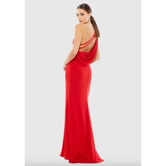MAC DUGGAL Dress Size 4 Evening Gown NEW Red Jersey One Shoulder Draped Back - Picture 2 of 8